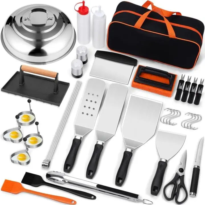 42pcs Griddle Accessories Kit for Blackstone, Enlarged Spatulas, Melting Dome and Burger Press, Professional Hibachi Tools Gifts for Outdoor BBQ Set Utensils