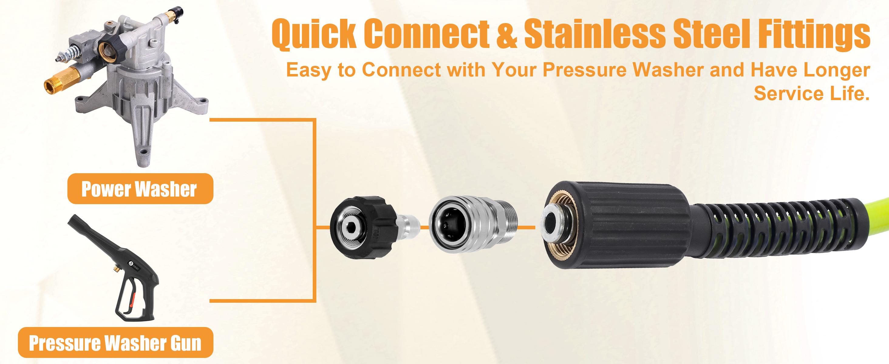 M MINGLE Pressure Washer Hose 50 FT x 1/4" - Replacement Power Wash Hose with Quick Connect Kits - High Pressure Hose with M22 14mm Fittings - 3600PSI, ChristmasGift