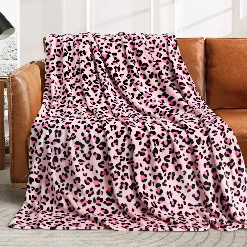 Cozy Warm Leopard Pattern Blanket - Lightweight Pink All Over Print Blanket for Adults, Multi-Size Camping Hiking Sleeping Gear for Rest, Cozy Warm Blanket, All Over Print Blankets