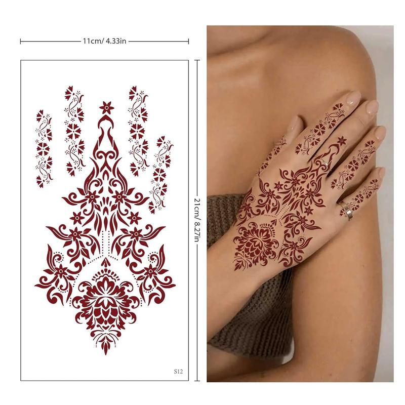 Brown Henna Tattoo Kit with Intricate Patterns Lace Fake Tattoos Semi Permanent Easy Application for Any Occasion