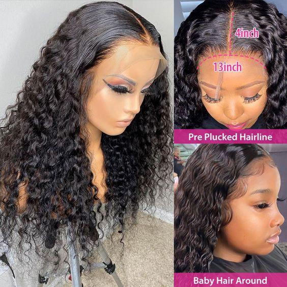 Bling Hair Brazilian 13x4 Kinky Curly Human Hair Wig 30 32 Inch Lace Front Wig Human Hair 13x4 Deep Wave Frontal Wig Hd Lace Wigs Natural Color TikTokShopBlackFriday