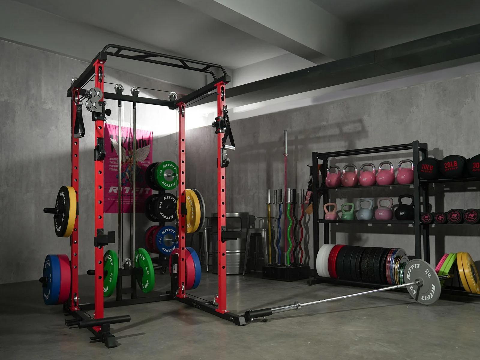 RitFit P3 Power Cage 1200lbs with Smooth Cable System & Aluminum Pulleys Multifunctional Workout Station Home Exercise Machine