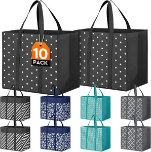 10 Pack Reusable Grocery Bags for Groceries 35L Large Capacity Heavy Duty Waterproof Tote Bags for Shopping and Picnic with Sturdy Handles