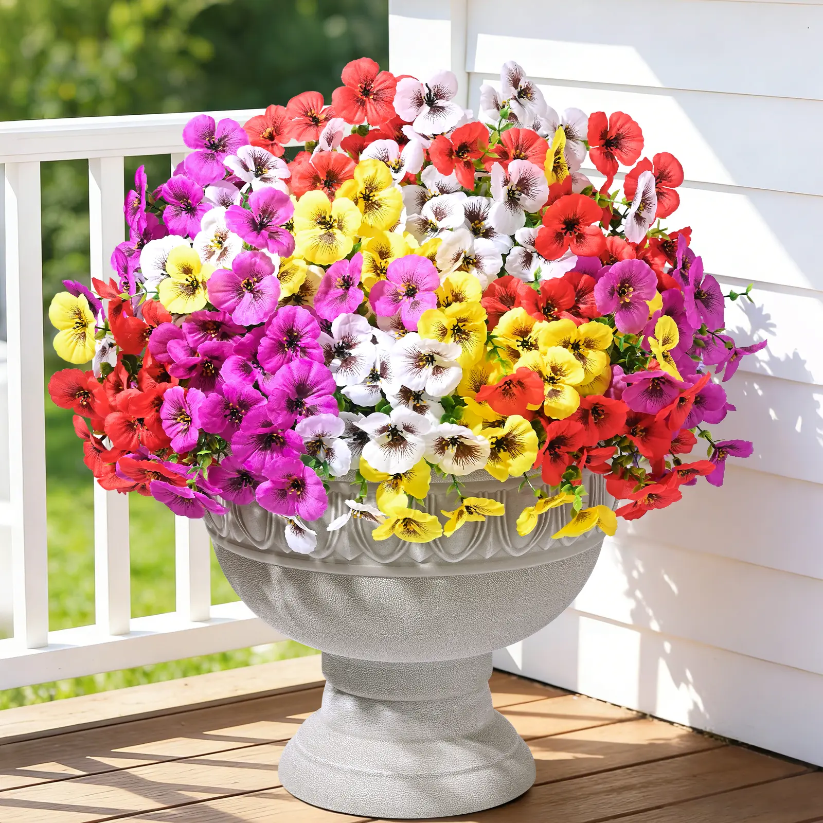 Multi-Colors Decorative Artificial Pansies & Eucalyptus Hanging Ornaments - 12/24 Bundles, 2.56-in, Fade-Resistant, UV-Resistant, Outdoor-Safe, Photorealism, for Garden Decor, Flower Pots, Home Decor, Artificial Plants