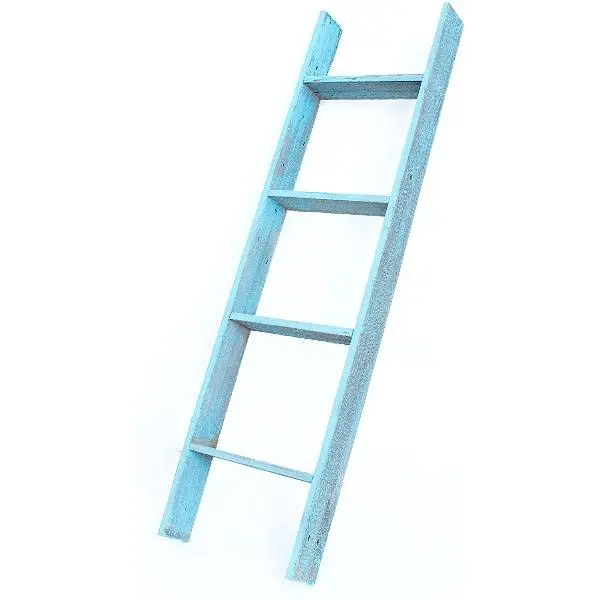 BarnwoodUSA Rustic Farmhouse Blanket Ladder - Our 4 ft (Picket) Ladder is Crafted from 100% Recycled and Reclaimed Wood No Assembly Required Color Turquoise