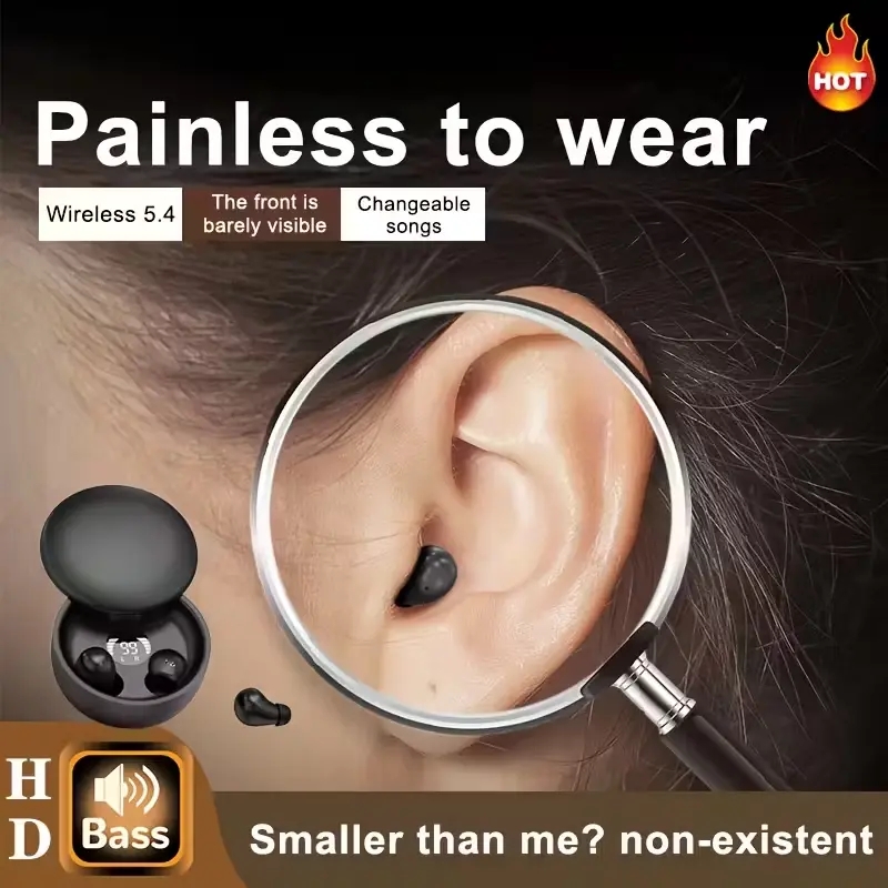 INSONIXN Mini Invisible Wireless Earbuds - Bluetooth 5.4 Audio Electronic Earplug, Silicone Sleep Aid, Noise Cancelling, HiFi Lossless Stereo Sound, Deep Bass, Large Battery, Charging Support, for Sports & Office, TikTok Shop Back to School, Water Proof,