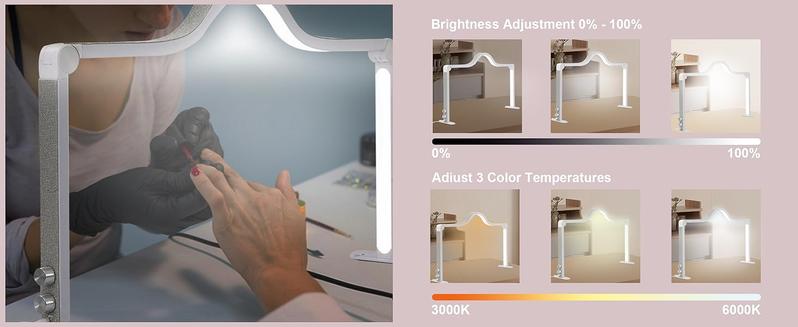 Upgraded Knob type Nail Tech Lamp for Desk, 34 in Foldable Large Nail Light with Phone Holder, 2 Modes 3000K-6000K LED Manicure Lamp, Half Moon Light for Lash Eyelash Extension, Tattoo, Eyebrows