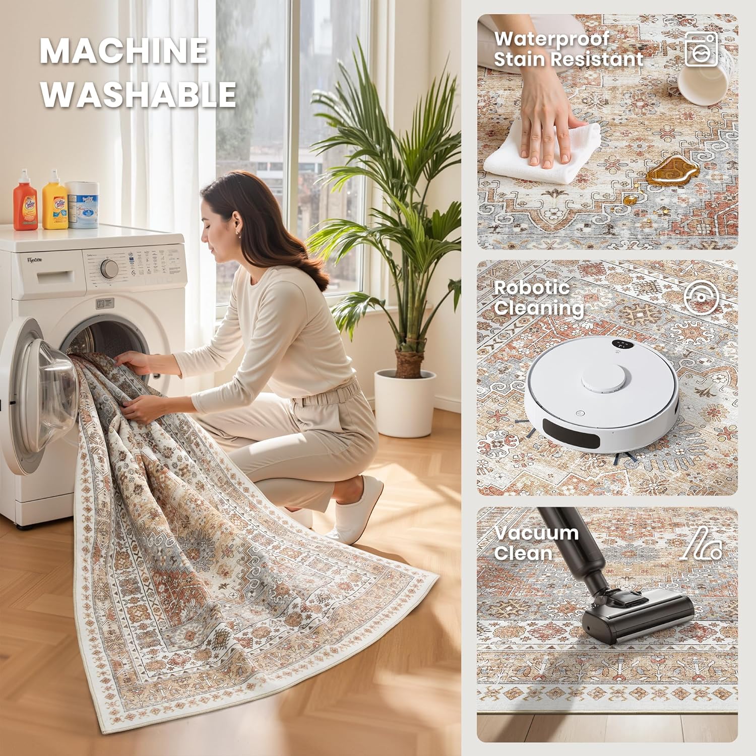 Art&Tuft Area Rugs for Living Room  Non-Slip Backing Washable Rugs  Vintage Large Area Rug  Stain Resistant Home Decor Rug  Foldable Indoor Area Rugs