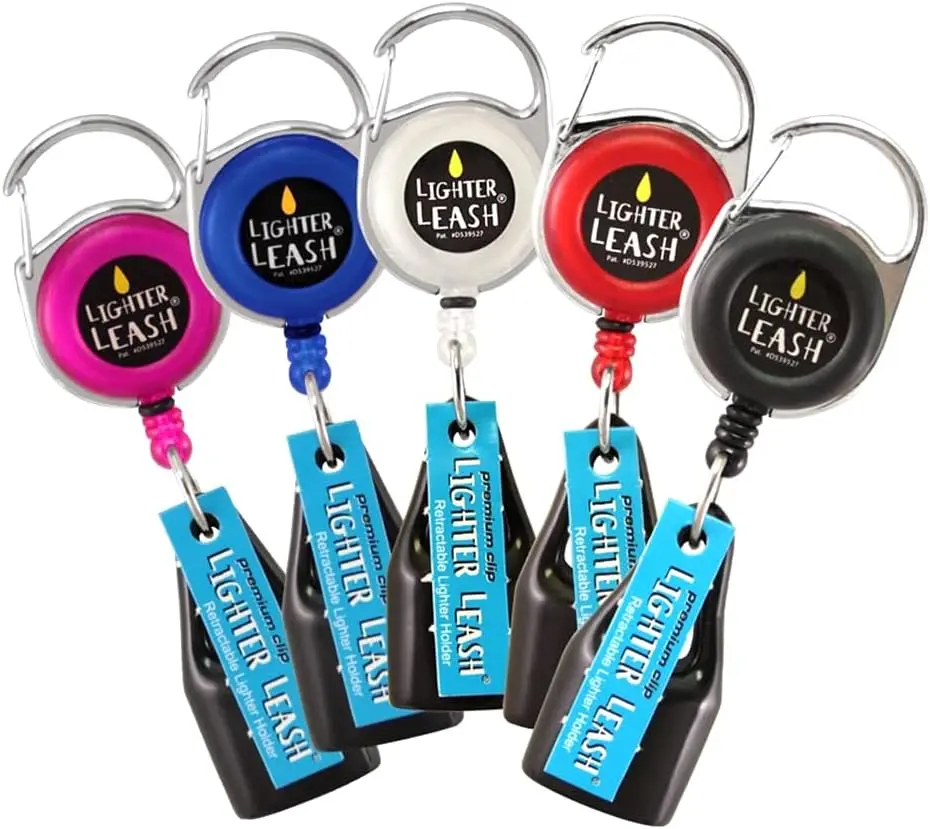 Retractable Chrome Lighter Holders (2-Pc Set) with Reel Leash, Expandable Reel, Safety Clip, Random Color, Lightweight Build - Vehicle & Home Supplies Igniter Accessories