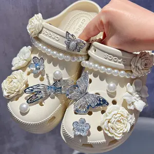 16Pcs 3D  Flower  Floral Shoe Buckles Premium Butterfly and Flower Decorations for Women and Girls Cross Shoes/Bags Imitation Pearl Flower Shoe Buckle Decorations