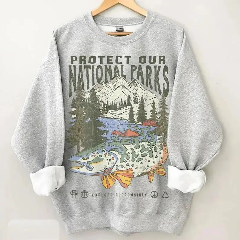 MXZDFKD SHOP 90s National Parks Unisex Sweatshirt Granola Girl Shirt Respect the Local Wildlife Pullover Hiking Camping Clothes Wanderlust Shirt, Gift for Him for Her