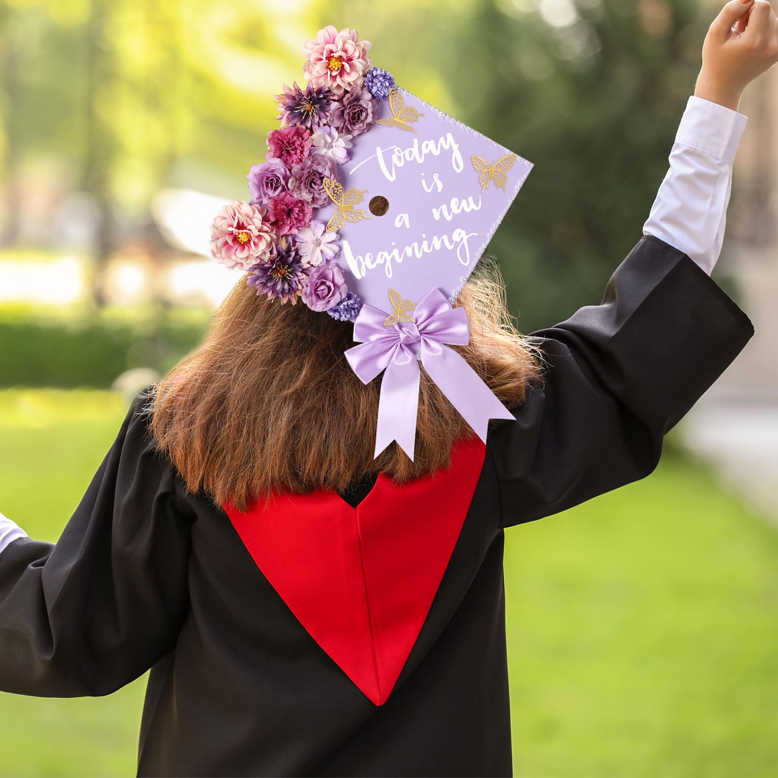 41-Pcs DIY Graduation Cap Decoration Kit for Class of 2026 - Party Accessories with Artificial Flowers, 3D Butterflies, Cute Graduation Bow, Grad Cap Topper Ideas, Ceremony Photo-Ready Grad Party Supplies, Craft Gift for Kids