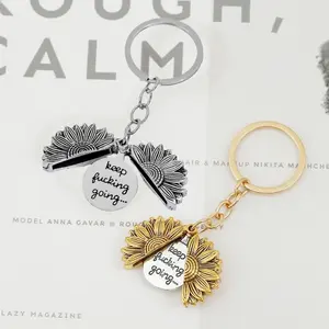 Sunflower Keychain, Engraved Sunflower Keychain Pendant, Meaningful Inspirational Motivational Gift