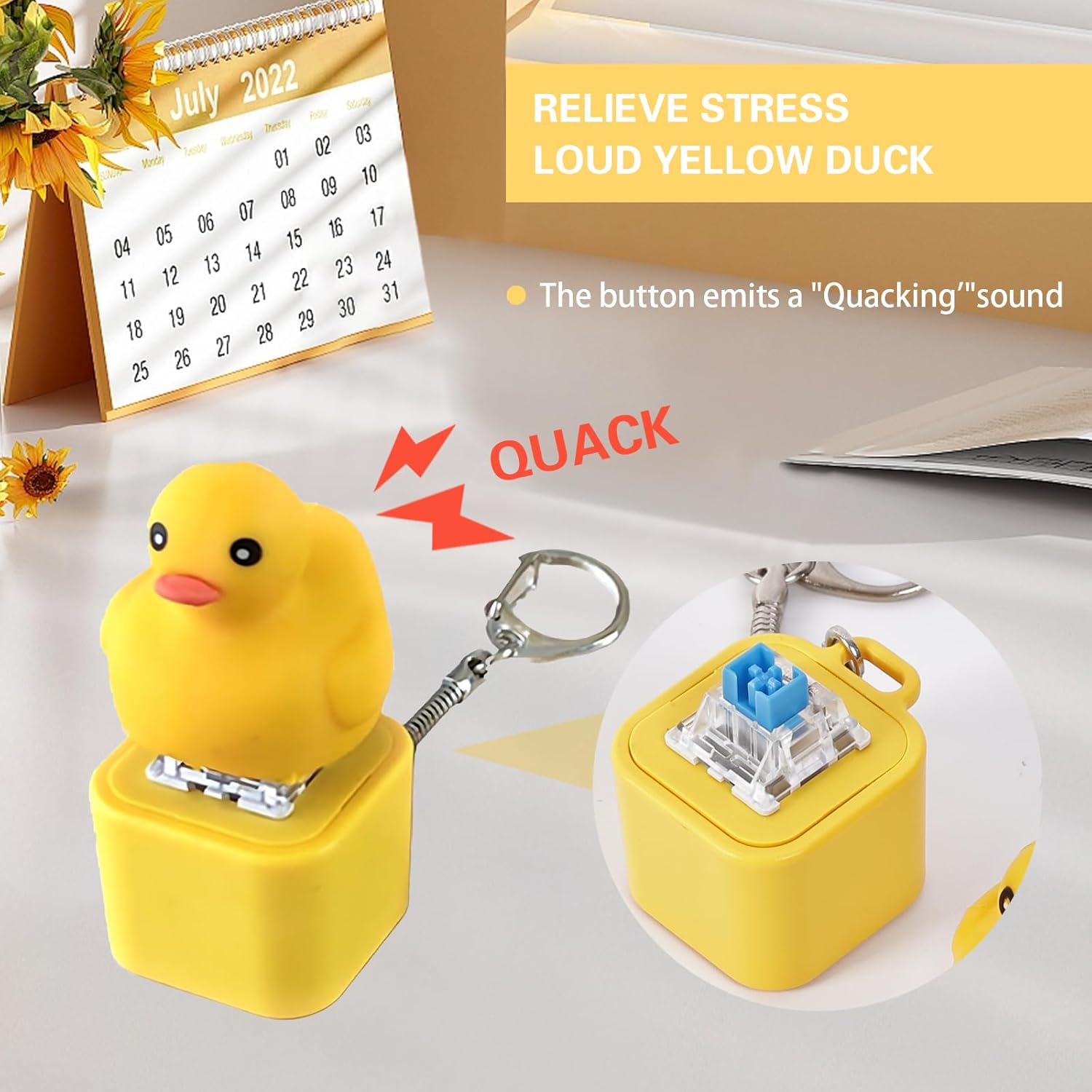Duck / Frog / Lizard  Fidget Toy - RechargeableKeychain, Quacking Duck Stress Reliever with Colorful Lights, Fun & Portable Anxiety Relief Toy (Quacking Duck)