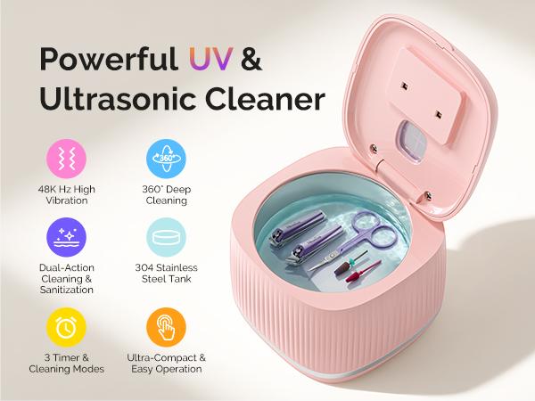 MelodySusie Ultrasonic Cleaner with Sterilization, 2-in-1 Machine for Manicure, Home & Salon, Incompatible with Acetone