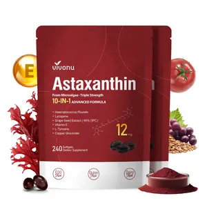 VIVONU Astaxanthin Capsules | 12mg Astaxanthin + Haematococcus Pluvialis + Grape Seed Extract + Tomato Extract + L-Tyrosine + Vitamin E + Copper Gluconate | Skin Support | Antioxidant Protection | Eye & Metabolism Support | 240 Capsules