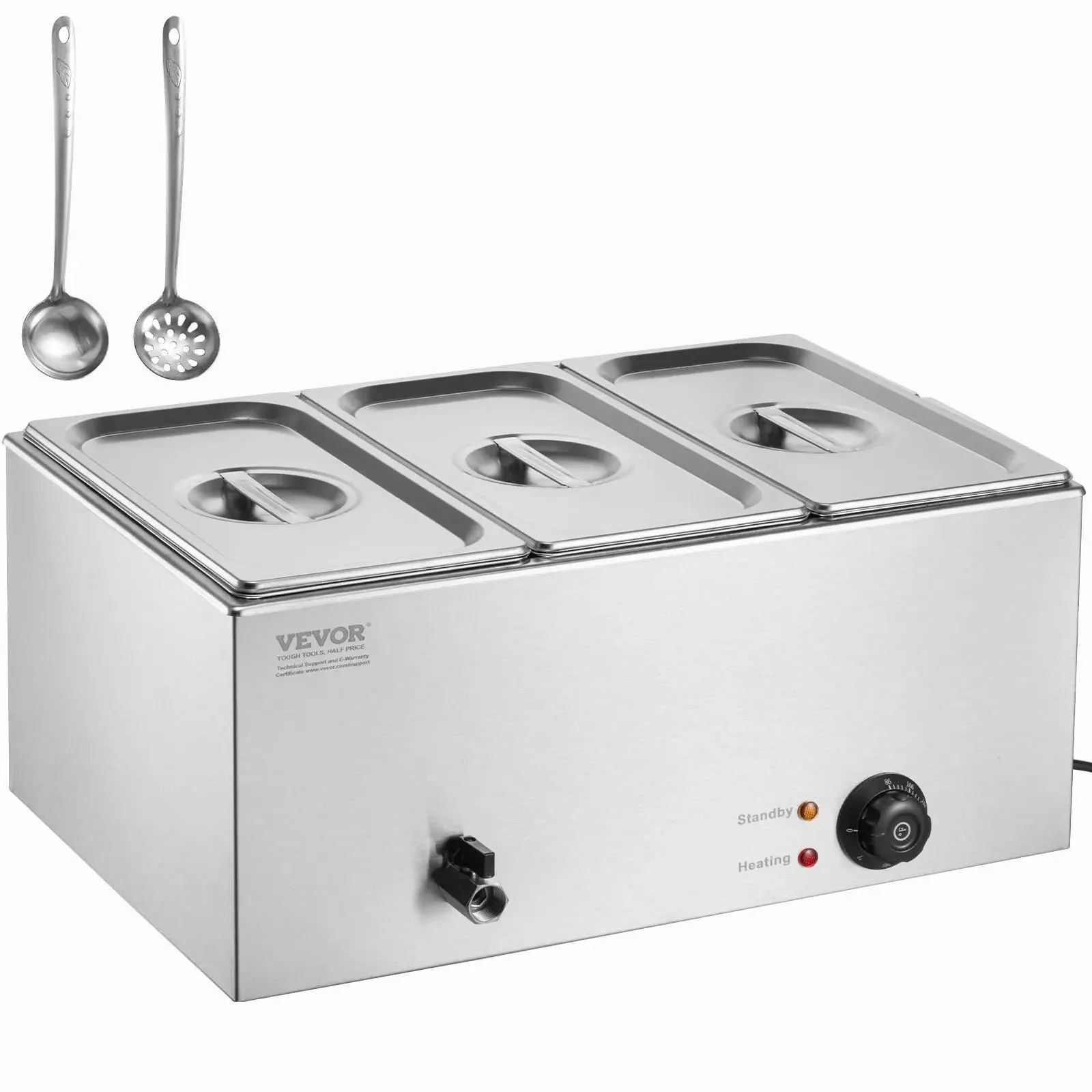 VEVOR 3-Pan Commercial Food Warmer - 17.4QT Corded Electric Steam Table, 1200W Durable Stainless Steel Countertop Buffet Bain Marie, 86-185°F Temp Control, Multifunction Kitchen & Household Appliances for Catering, Kitchen Appliances, Restaurants, 1200W F