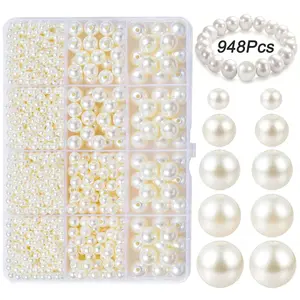 948 Pcs Pearl Beads for Jewelry Making, 4 Size Round Pearls for Bracelets Making Kit Small Pearl Filler Beads with Hole for DIY Craft Necklace Earrings