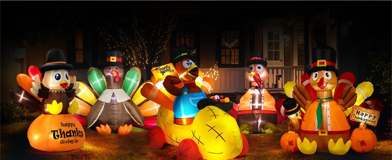 VIVOHOME Thanksgiving Inflatable Decoration LED Lighted Turkey Family Self-Inflating Easy Setup for Outdoor Lawn Garden Yard Patio Holiday Party Ornaments