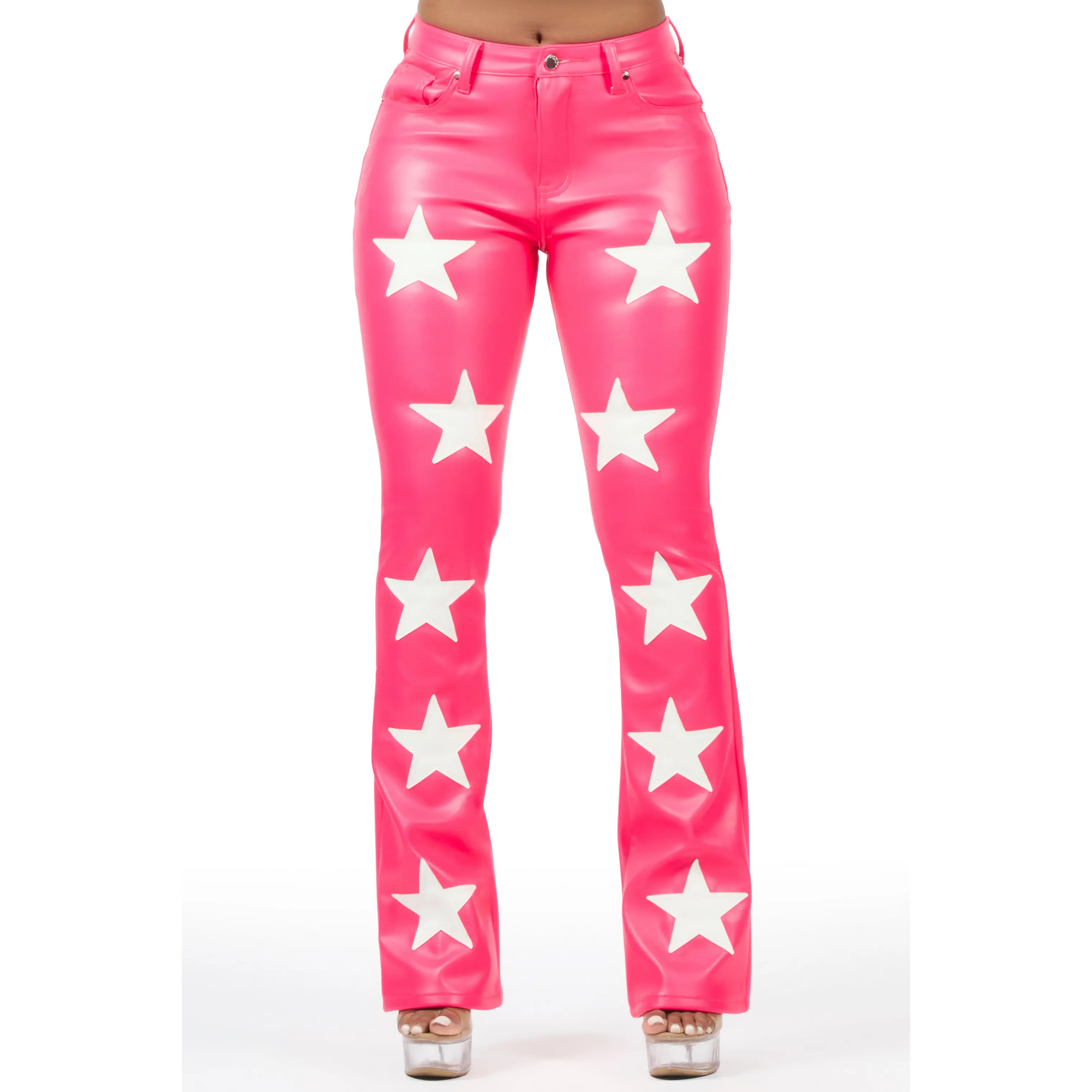 Takera Hot Pink PU Stacked Flare Pant Takera Hot Pink PU Stacked Flare Pant