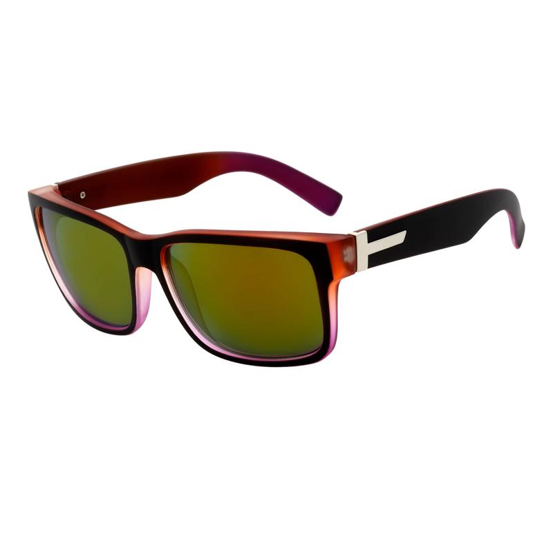 ENZO - Modern Sports Thick Square Sunglasses Black-Red Orange Mirror