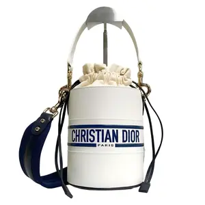 Pre-owned Dior ` Shoulder Bags White Calfskin Bucket Tote Shoulder Bag with Gold Studs and Handles Classic Design Versatile Styling Options