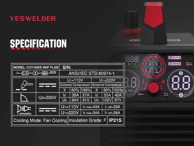 YESWELDER CUT-55DS-NHF-PLUS 110/220V Plasma Cutter 55Amp | Non-HF Start & Non-Touch Pilot Arc | Multifunctional Metal Cutting Machine for Quick Plate/Grid Cutting, Gouging & Marking