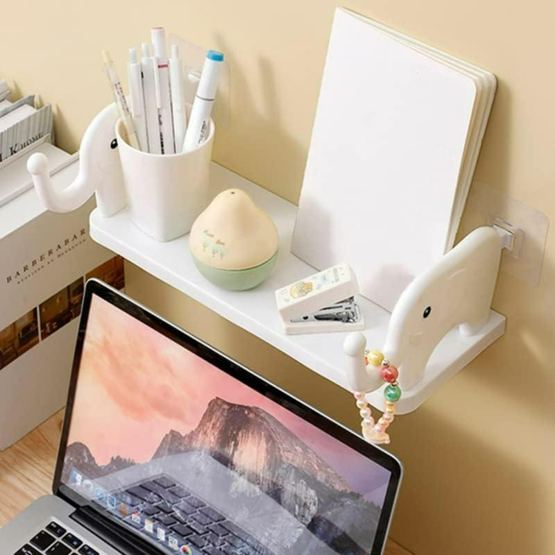 Multifunctional Elephant Shaped Storage Shelf, Cute and Convenient Elephant Storage Solution - Mini White Shelf for Kitchen, Study, Bathroom, Bedroom (Elegant White,1PC)