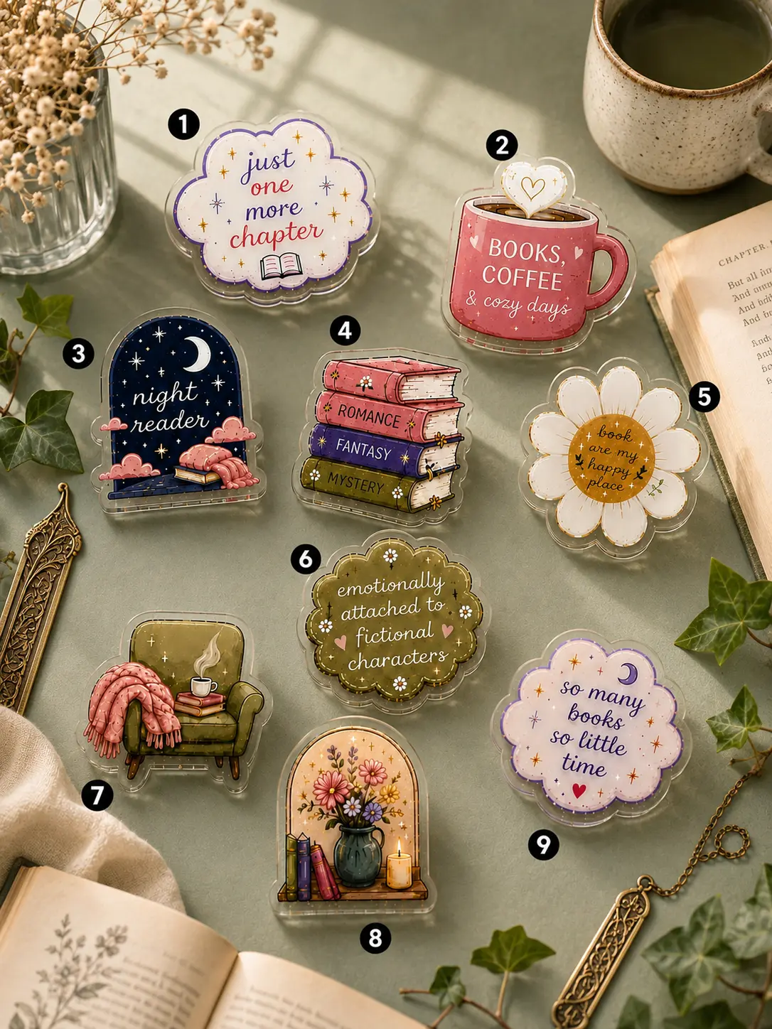 Just one more chapter cloud phone grip, cute bookish aesthetic acrylic griptok stand