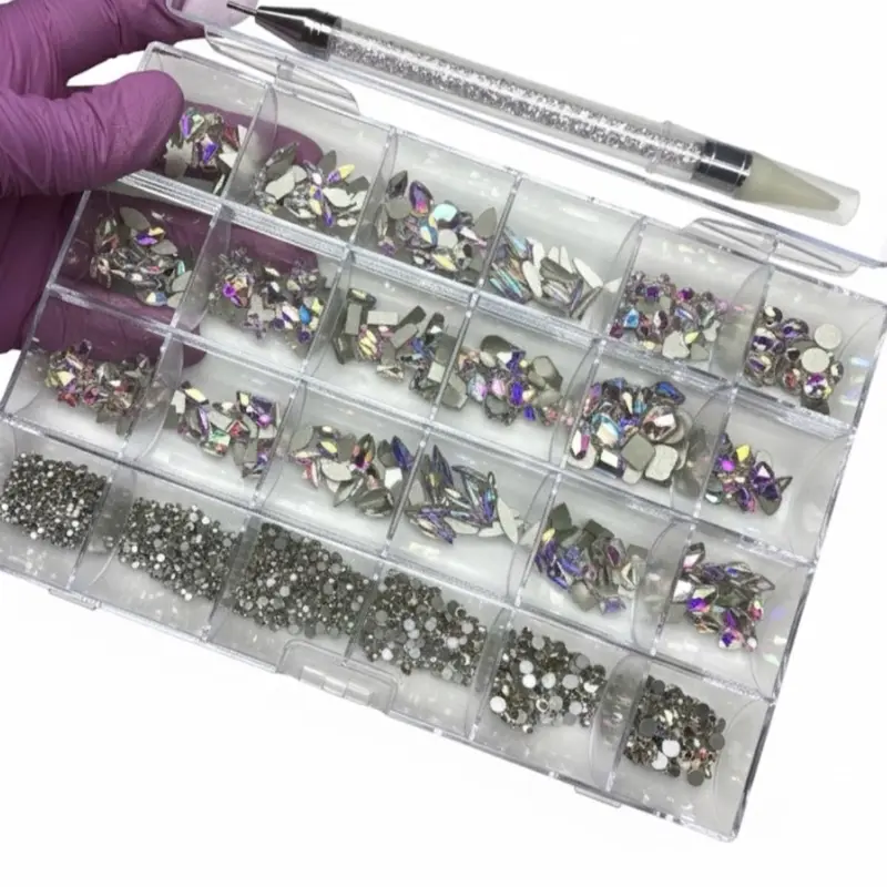 Nail Rhinestone Box (1000pcs) White Pearlescent Shimmer Acrylicnails