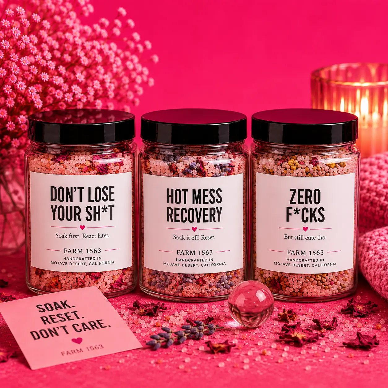 Funny Vegan Bath Salt with Botanical Oils, Lavender & Spearmint, Stress Relief Self-Care Spa Gift Set, Calendula & Chamomile Body Care for Coworkers, Salt Jars