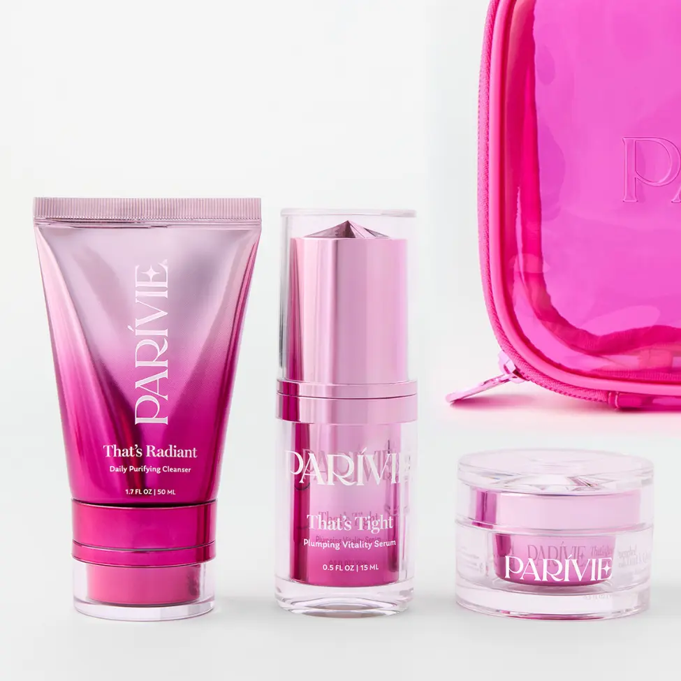 Parívie | 3-step am + pm routine. Cleanser, Lifting Serum + Barrier Crème | Free Bag