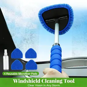 2026 Home Gadget Fun 5 PACK  Windshield Cleaner Tool with Extendable Handle,Portable Car Interior Window Cleaning Kit , 3Microfiber Towel Pads, Auto Glass Wiper for Windshield, Trucks, SUVs, RVs, and Home Windows