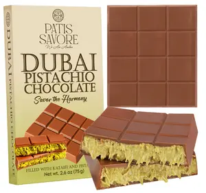 Dubai Chocolate Bar Pistachio – 2.6 oz Dessert with Pistachio Cream & Kataifi Filling | Gourmet Dubai Chocolate Filling | Elegant Gift Chocolate
