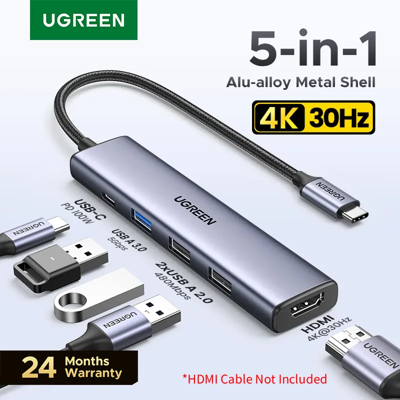 UGREEN 5-in-1 USB-C Hub, 4K HDMI Adapter（HDMI Cable Not Included) with 100W PD, 3 USB-A Ports, USB-C Dongle for MacBook Pro2017-2025,MacBook Air2018-2025, iPadPro 2021/2022/2024/2025, iPhone 15/16/17 Series, Samsung Galaxy S25/S24,XPS, Summer Sale tiktoks