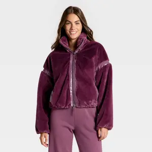 Women's Faux Fur PU Trim Jacket - JoyLab