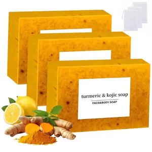 3pcs Turmeric Soap,Honey Lemon Turmeric & Kojic Soap Bar for Face and Body - Organic Skin Care Soap for Glowing Skin, Deep Cleansing & Moisturizing