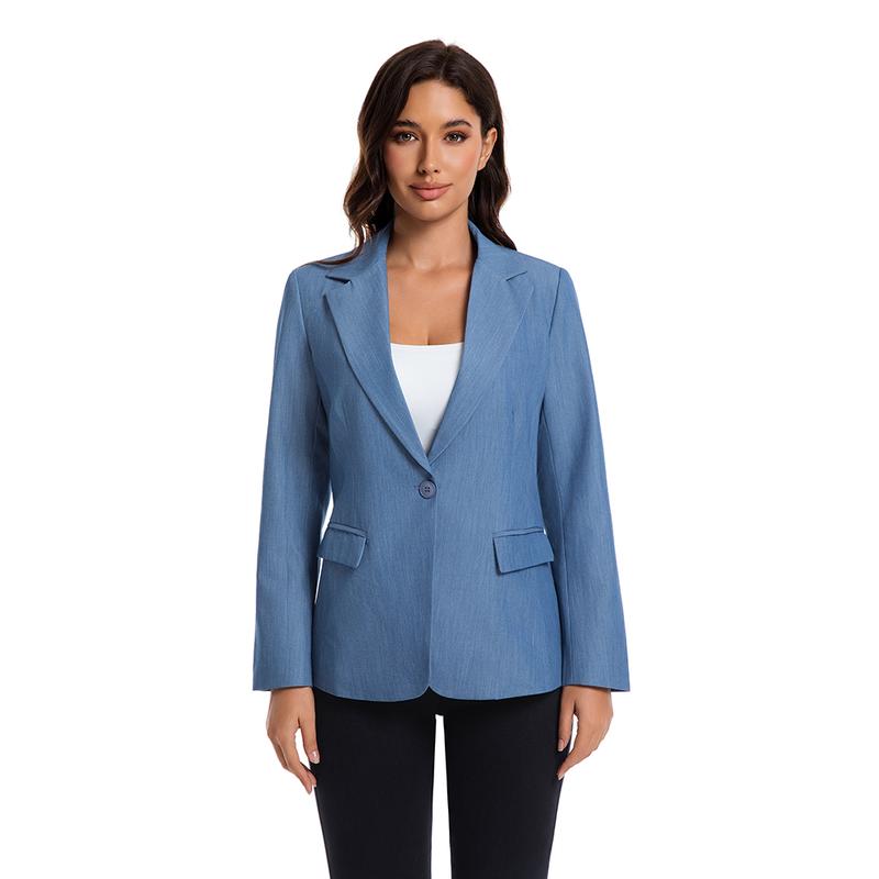 Women's Beige Business Casual Blazer Solid Color Work Jacket Lightweight Office Coat with Button Detail for Professional Spring Fall Outfits Chic Piece Collared Fitted Long Sleeve Minimalist Suits