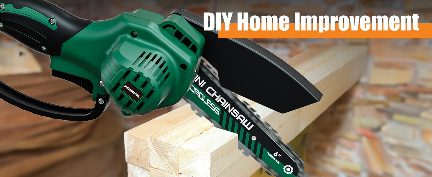 PAOWAFOL Mini Chainsaw 6-Inch Compact Handheld Electric Chain Saw with 2 Batteries  Security Lock for Efficient Wood Cutting, Tree Trimming, and Pruning - Gift for husband,dad,father,men-Homeowners, Gardeners, and DIY Enthusiasts