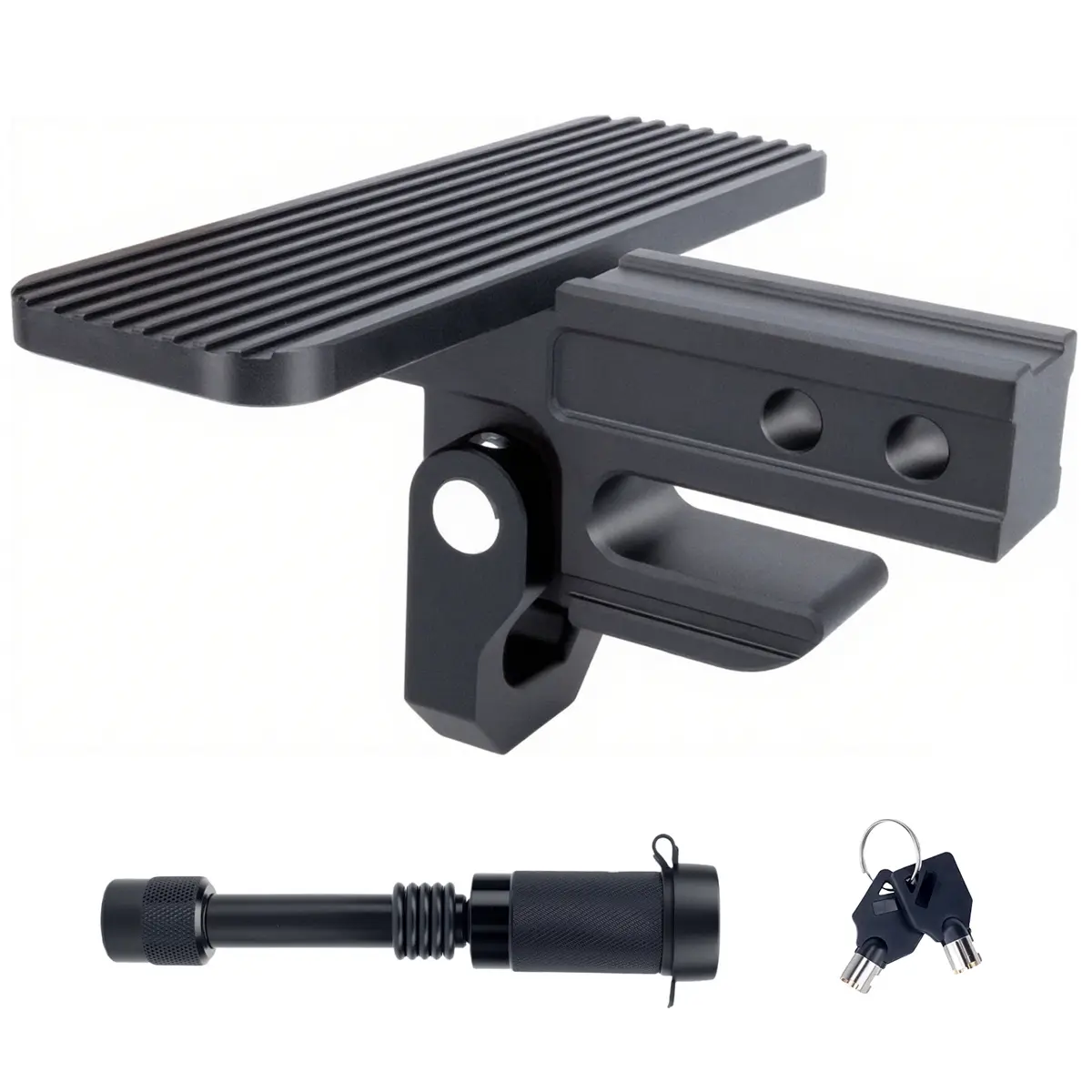 Matte Black 2-In Trailer Hitch Step - Durable Anodized Aluminum Bumper Accessory, 500lbs+ Load, Cushioned Ramp, 1" Shackle Ready, Integrated Slider, Integrated Rear Bumper Guard, Drill-Free Easy Installation, Roof Access, Hardware Included