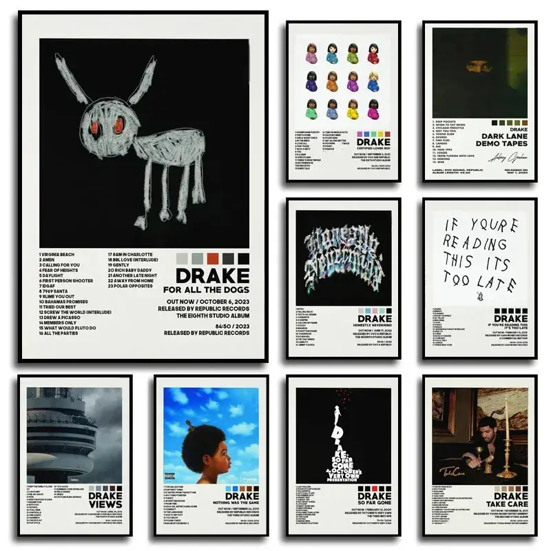 Drake Views Take Care Her Loss Dogs Music Album Cover Canvas Painting Wall Art Picture for Living Room Home Decor No Frame Only Canvas