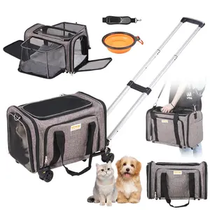 VEVOR Cat Carrier with Wheels,  Airline Approved Rolling Pet Carrier with Telescopic Handle and Shoulder Strap, Dog Carrier with Wheels for Pets, with 1 Folding Bowl