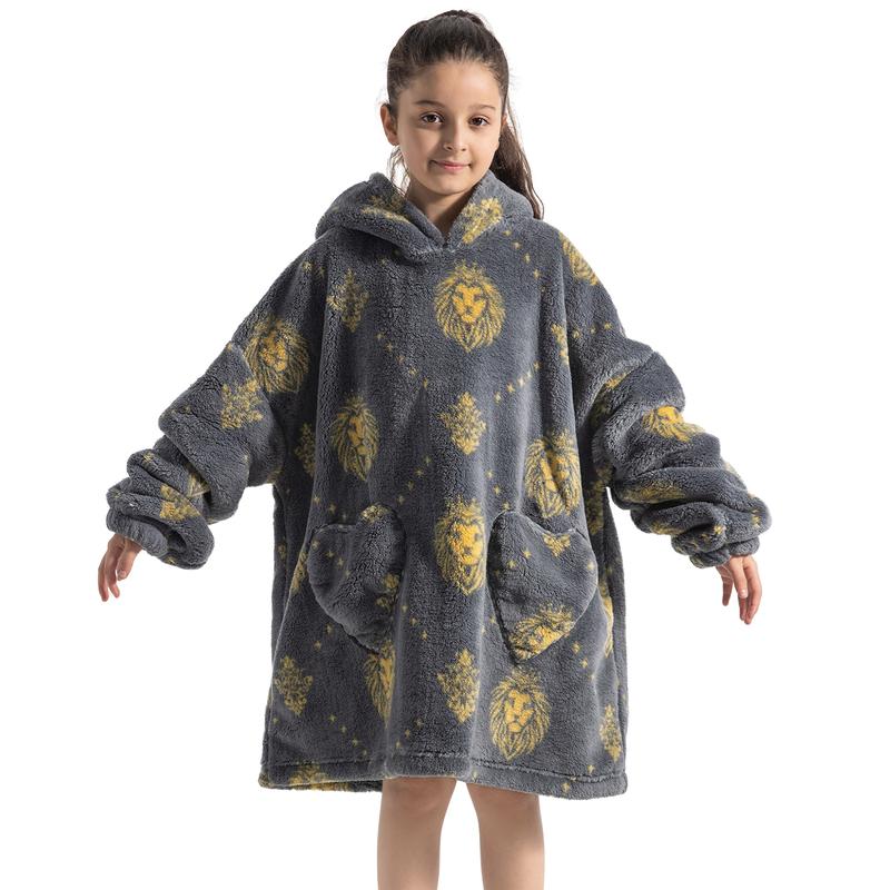 Wearable Blanket Hoodie for Boys Girls Kids, One Size 1Pcs Oversized Nightgown Loungewear Wearable Hoodie Sweatshirt Blanket Warm Hoodie with Pocket