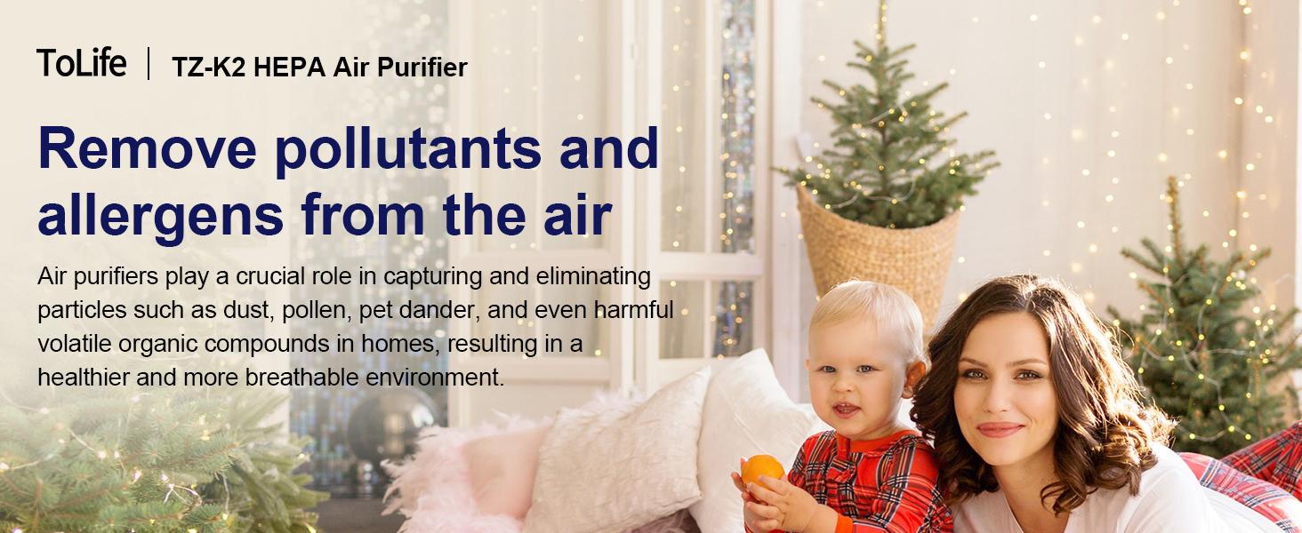 ToLife K2 Air Purifier for Home Large Room Up to 1095 Ft² with PM 2.5 Display, H13 Filter, Auto Mode, Timer, HEPA Air Purifier for Bedroom, Smoke, Pollen, Pet Dander, Allergies, Black
