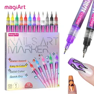 12-color Nail Doodle Pen for DIY Nail Art, 0.5mm Ultra-Fine Tip, Quick Dry & Waterproof, Long Lasting, Drawing Graffiti Acrylic Polish Art Nails Marker Set Acrylic Manicure Drawing Pen Nail Glue Care Pen for Home Salon Use