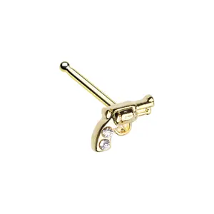 Pistol Gun Nose Bone Stud - Gold Plated Stainless Steel