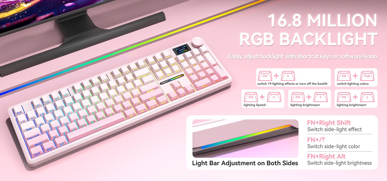 AULA F108 PRO，Full Size Wireless Gasket-mounted Gaming Keyboard with Screen and Knob Smart Screen NumPad Tri-Mode RGB Backlit Hot SwappableCustomize Keyboard E-Sports Office ComputerAccessories