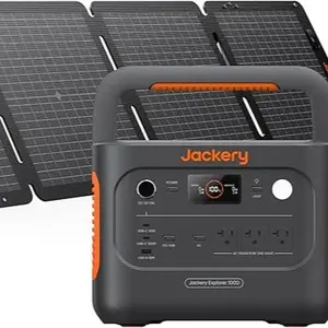 Jackery Solar Generator 1000 v2 with 1x100W Solar Panel,1068Wh Portable Power Station LiFePO4 Battery,1500W AC/100W USB-C Output,1Hr Fast Charge for Outdoor,Off-Grid Living,RV,Emergency