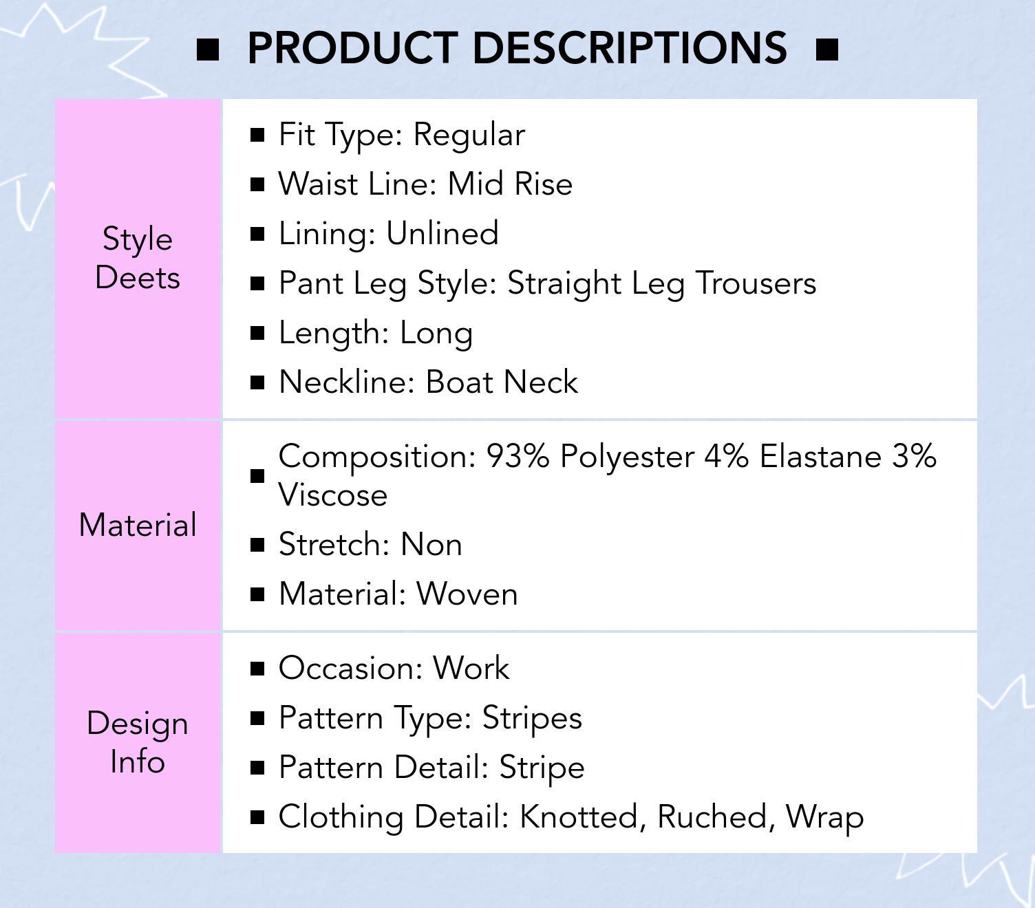 Cider Boat Neck Striped Wrap Knotted Top & Mid Rise Straight Leg Trousers Set– Office & Weekend Casual