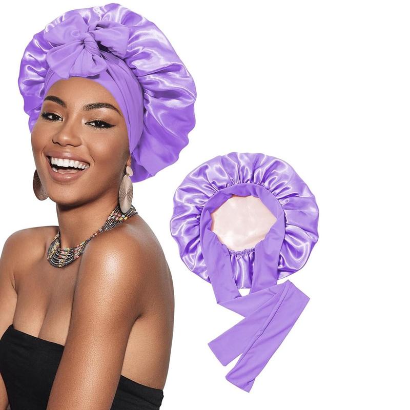 Double Layer Satin Bonnet Silk Like Texture for Sleeping Sleep Cap Hat Hair Bonnets with Elastic Tie Band for Curly Hair Nightcap